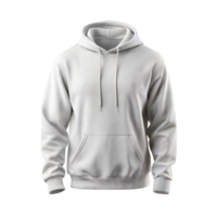 White hoodie with drawstrings is displayed on a transparent background, ideal for design mockups and branding png