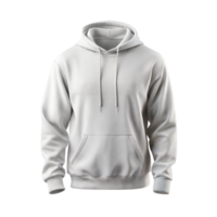 White hoodie with drawstrings is displayed on a transparent background, ideal for design mockups and branding png