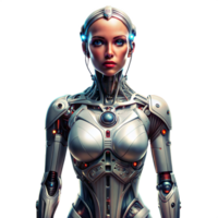 A highly detailed futuristic female android equipped with advanced technology png