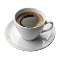 A cup filled with coffee rests on a saucer png