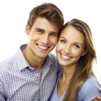 A young couple smiling and embracing, standing close together png