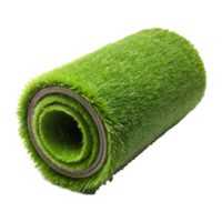 Roll of green artificial turf for gardens or sports fields shown in detail against a transparent background png