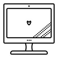 Black line computer monitor. Front view of PC screen, single black line icon. Outline monochrome sign, editable stroke, pixel perfect vector