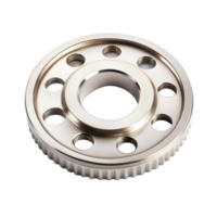 A steel gear with drilled holes displayed on a transparent background, ideal for engineering and industrial applications png