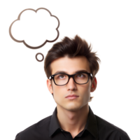 jung Mann mit Brille suchen hoch, Denken, gegen transparent Hintergrund png