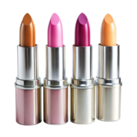 Four lipsticks in varied shades neatly arranged in a vertical line on a transparent background png