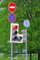 Traffic lights and prohibitory signs photo