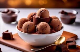 delicious cold chocolate ice cream with chocolate photo