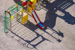 Top view of a playground without childrens photo