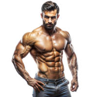 muscular homem posando com intenso expressão png