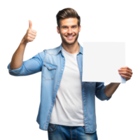 Happy man with thumbs up and blank sign png