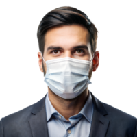 professioneel Mens in pak met beschermend gezicht masker Aan transparant achtergrond png