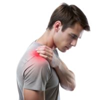 Young man with shoulder pain on transparent background png