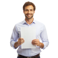 Confident businessman holding blank paper png