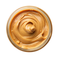 Smooth, creamy peanut butter swirled in a glass jar png