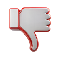 Red and white thumbs down icon designed with 3D effect and transparent background for high-quality use png