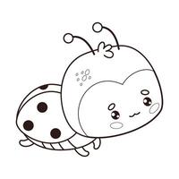 Cute Ladybug. Outline cartoon kawaii insect. Line drawing, coloring book. illustration. Kids collection. vector