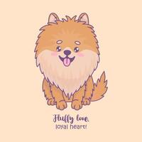 Funny fluffy dog spitz with tongue hanging out. Cute cartoon kawaii character animal. vector