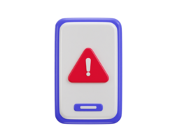 Smart phone with warning icon 3d render concept of online security alert icon illustration png
