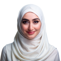 uma mulher vestindo uma branco hijab com uma sorrir em dela face png