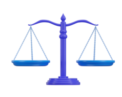 Waage von Gerechtigkeit, Balance und Gerechtigkeit, Konzept von Gesetz Symbol 3d Rendern Illustration png