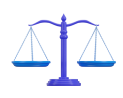 Balance de justice, équilibre et justice, concept de loi icône 3d le rendu illustration png