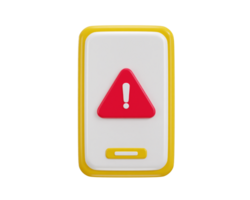 Smart phone with warning icon 3d render concept of online security alert icon illustration png