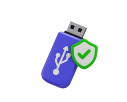 USB pendrive with protect shield icon concept of data protected 3d rendering illustration png