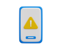 Smart phone with warning icon 3d render concept of online security alert icon illustration png