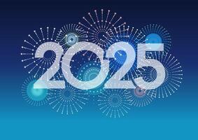 The Year 2025 Logo And Celebratory Fireworks With Text Space On A Blue Background. vector