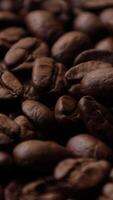 Closeup of brown roasted coffee beans, dark of bean, macro of bean, closeup of a bean video