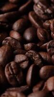 avvicinamento di Marrone arrostito caffè fagioli, buio di fagiolo, macro di fagiolo, avvicinamento di un' fagiolo video