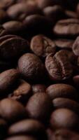 Closeup of brown roasted coffee beans, dark of bean, macro of bean, closeup of a bean video