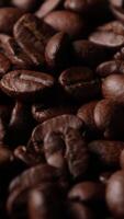 avvicinamento di Marrone arrostito caffè fagioli, buio di fagiolo, macro di fagiolo, avvicinamento di un' fagiolo video