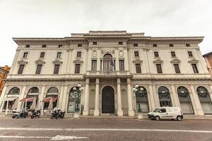 FERRARA ITALY 29 JULY 2020 Camera di commercio building facade detail in Ferrara in Italy photo