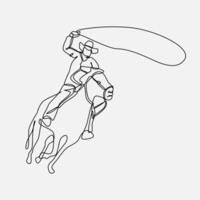 continuous one line drawing of a cowboy riding a horse and swinging a lasso. editable stroke. isolated on white background. graphic illustration. vector