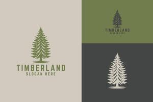 Timberland logo desierto hojas perennes pino árbol conífero bosque bosque vector