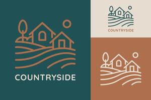 Countryside Logo Rural Bliss Abstract Terraced Landscape Minimalist Design Concept vector