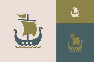 Majestic Viking Long Ship Logo Sailing Rough Seas vector