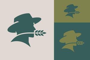 Abstract Silhouette Farmer with Hat and Wheat Quality Agriculture Logo vector