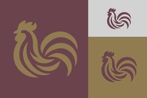 gallo silueta resumen logo ilustración negrita pollo oro granate borgoña color marca vector