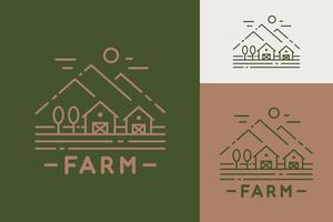 Linear Landscape Farm Barn Mountain Simple Line Logo vector