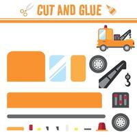 Cut and Glue Sheet of Tow Truck. An educational game for kids vector