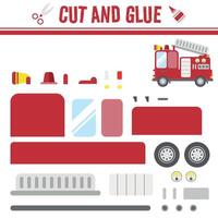 Cut and Glue Sheet of Firefighter Truck. An educational game for kids vector