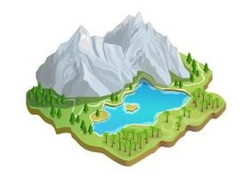 Snowy mountains with lake and forest vector