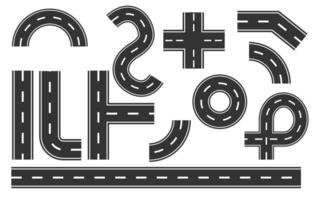 City road and highway top view with footpaths and crossroads. Circle and curve roadway parts. vector
