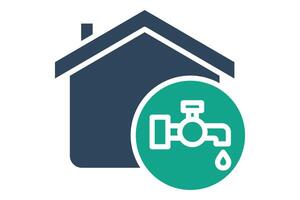 agua suministro icono. casa con agua grifo. icono relacionado a utilidades. sólido icono estilo. utilidades elementos ilustración vector