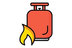 gas icono. gas cilindro con fuego. icono relacionado a utilidades. de colores contorno icono estilo. utilidades elementos ilustración vector