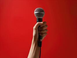 A hand holding up a microphone at a special event or celebration photo