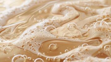 cerca arriba resumen marrón caramelo formas latté Arte en café. líquido textura café antecedentes macro. capuchino y Leche espuma cerca arriba vista. alto calidad foto